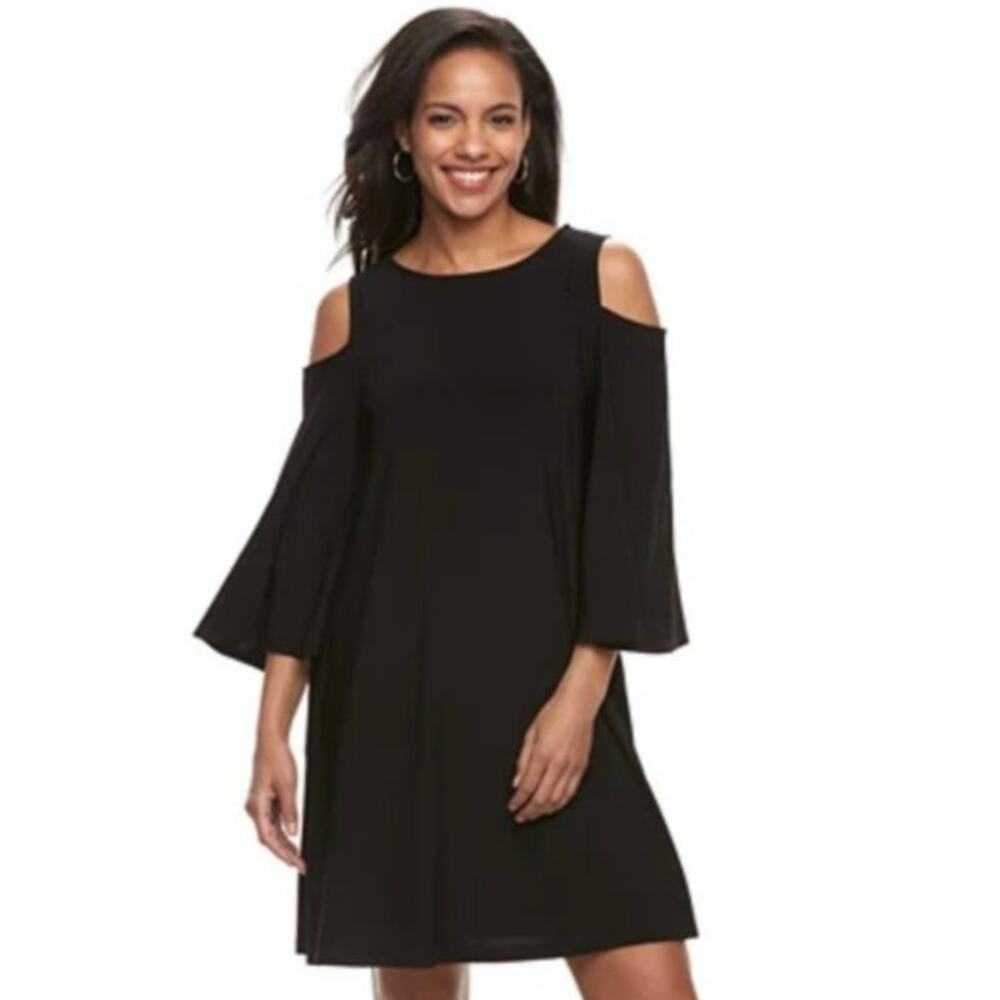 Lauren Ralph Lauren Dress Size 10 Cold Shoulder Bell Sleeve Black Stretch NWT